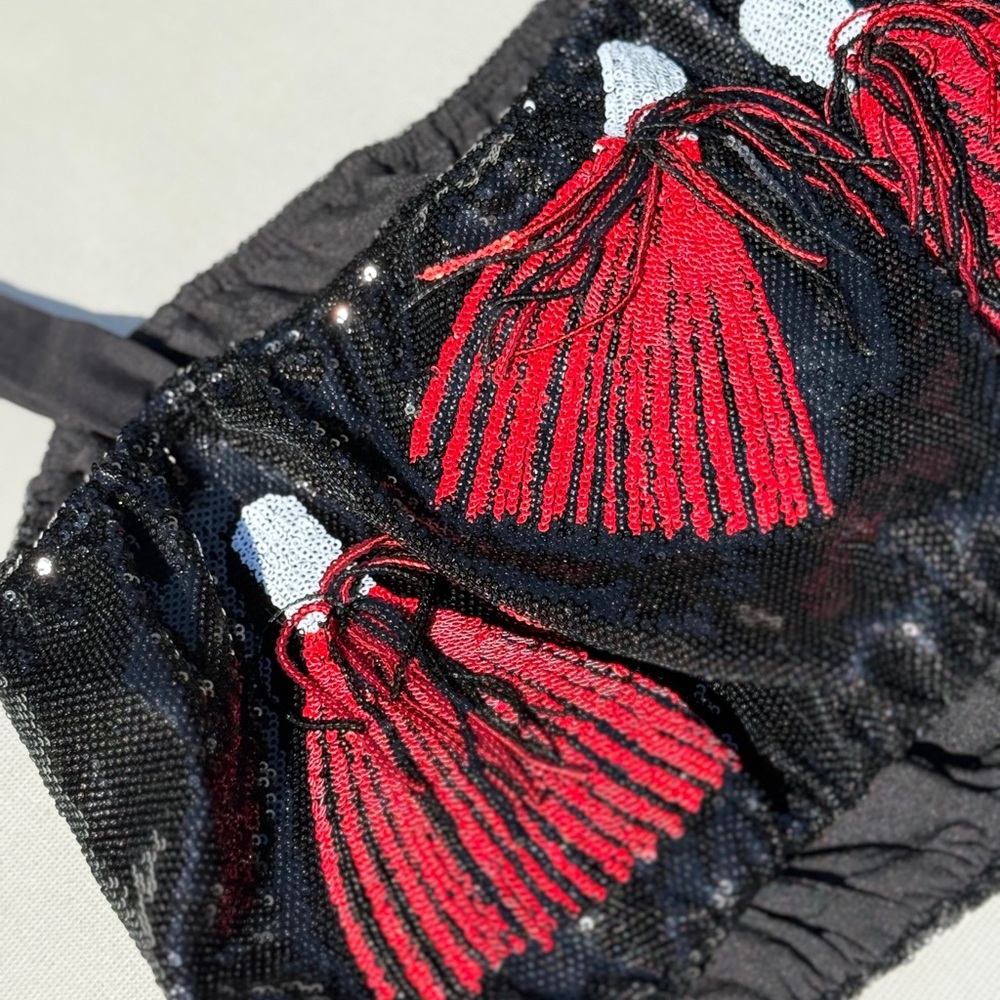 QUEEN OF SPARKLES Black and Red Sequin Crop Top - Size S - Picture 14 of 16